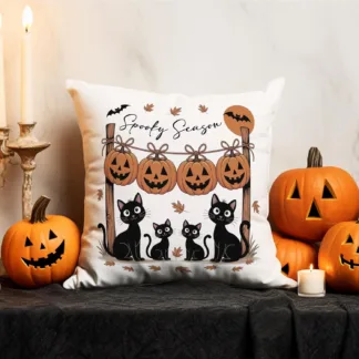 Halloween Mini Pillow: Black Cat & Jack O' Lantern Tiered Tray Decor