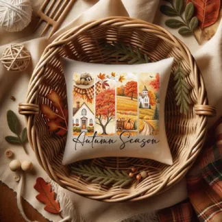 Autumn Brushstroke Mini Pillow: Fall Harvest Tiered Tray Decor