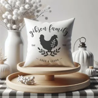 Personalized Farmhouse Mini Pillow – Hen & Blooms Edition