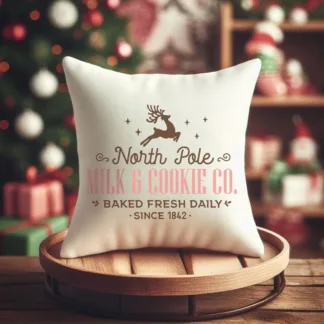 Handmade Christmas Mini Pillow: Rustic Reindeer, North Pole Milk & Cookie Co.