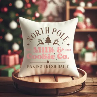 North Pole Milk & Cookie Co. Mini Pillow: Rustic Christmas Tiered Tray Decor