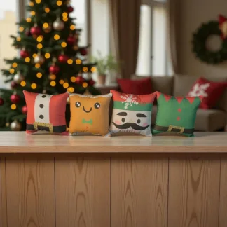 Whimsical Christmas Mini Pillow Set: Gingerbread, Nutcracker, Santa, Elf