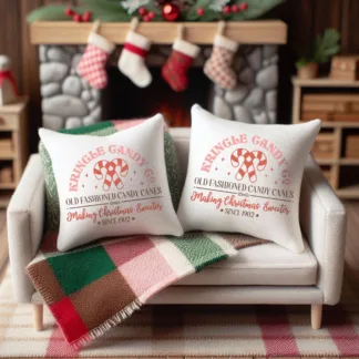 Rustic Christmas Mini Pillow – Vintage Candy Cane Design Tiered Tray & Dollhouse Decor