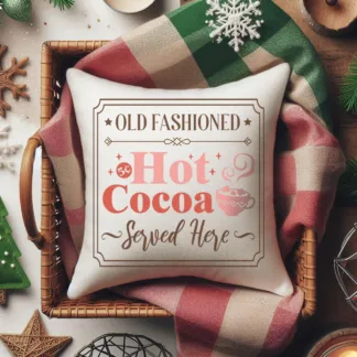 Rustic Hot Cocoa Mini Pillow – Cabin Christmas Decor Tiered Tray & Miniature Display Decor