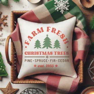 Farm Fresh Christmas Trees Mini Pillow: Rustic Tiered Tray Decor