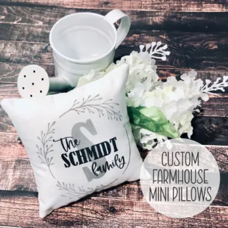 Monogram Farmhouse Mini Pillow: Personalized Tiered Tray Decor