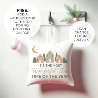 Snowy Winter Christmas Mini Pillow with Cottagecore Houses