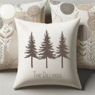 Personalized Minimalistic Rustic Farmhouse Pillow: Winter Trees