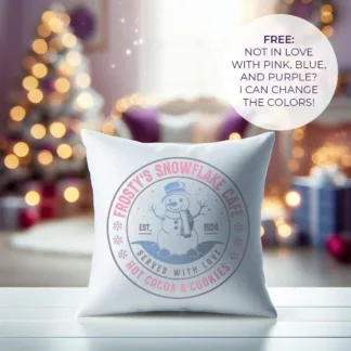 Snowy Winter Christmas Mini Pillow: Frosty's Snowflake Cafe Design