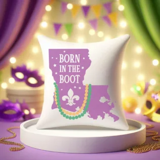 Mardi Gras Born in the Boot Louisiana Mini Pillow & Dollhouse Decor