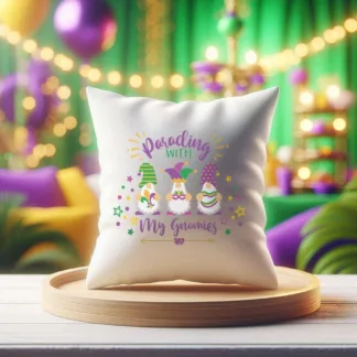 Mardi Gras Parading With my Gnomies Tiered Tray Mini Pillow & Dollhouse Decor
