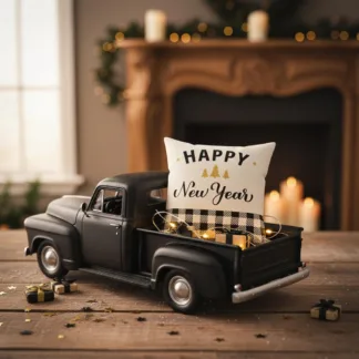 Rustic Happy New Year Mini Pillow for Miniature Decor and Home Decor