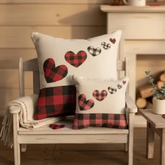 Buffalo Check Heart Valentine's Day Rustic Decor and Dollhouse Miniature Pillow